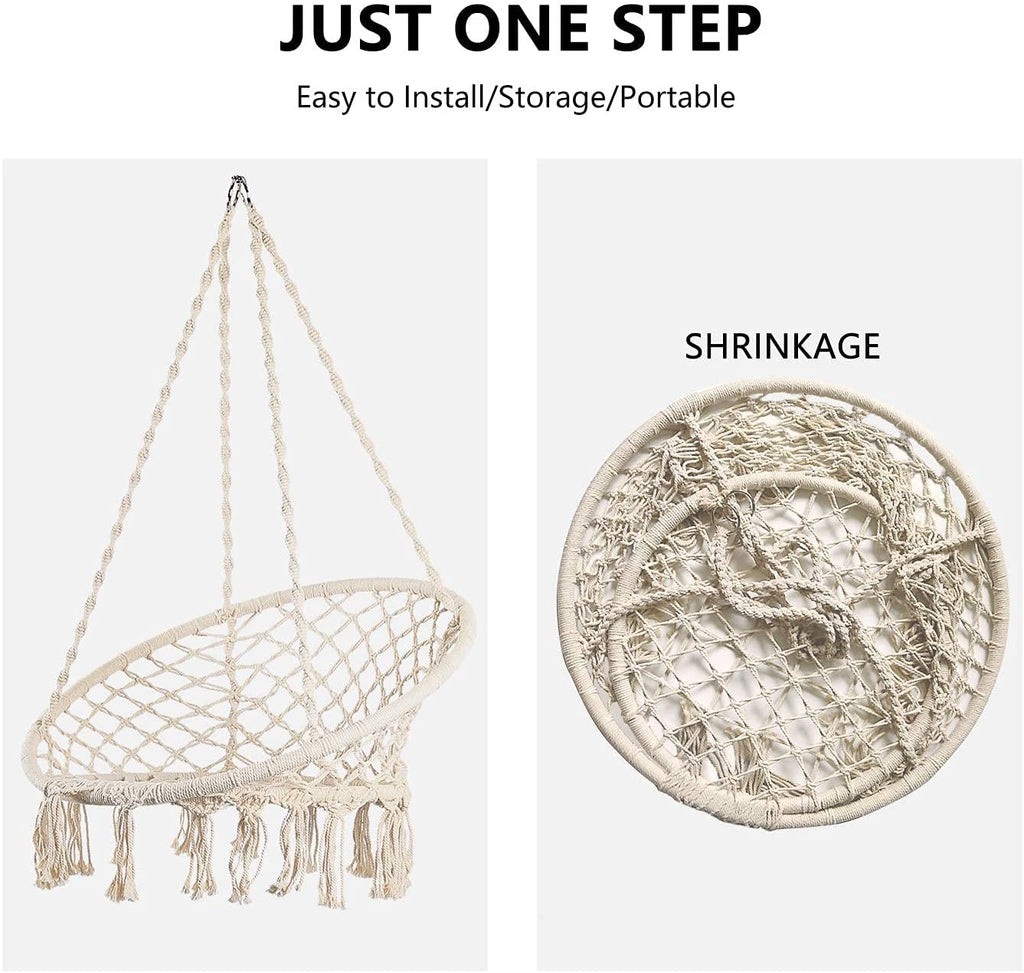 كرسي أرجوحة معلق من حبل قطني مكرميه، كرسي أرجوحة معلق من حبل قطني مكرميه