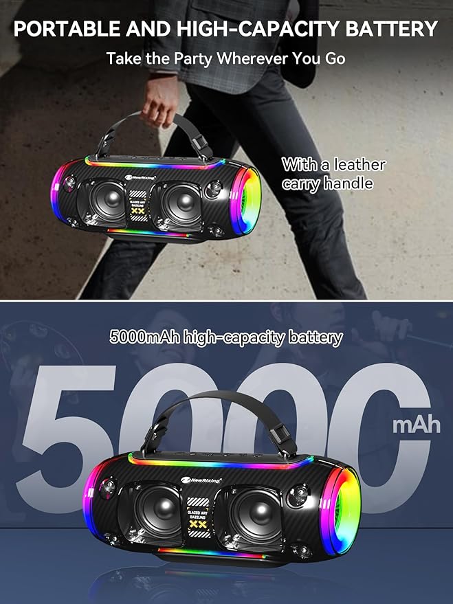 جهاز كاريوكي محمول للكبار والصغار مزود بميكروفونات لاسلكية وبلوتوث 5.3 وصوت جهير عميق وإضاءة RGB