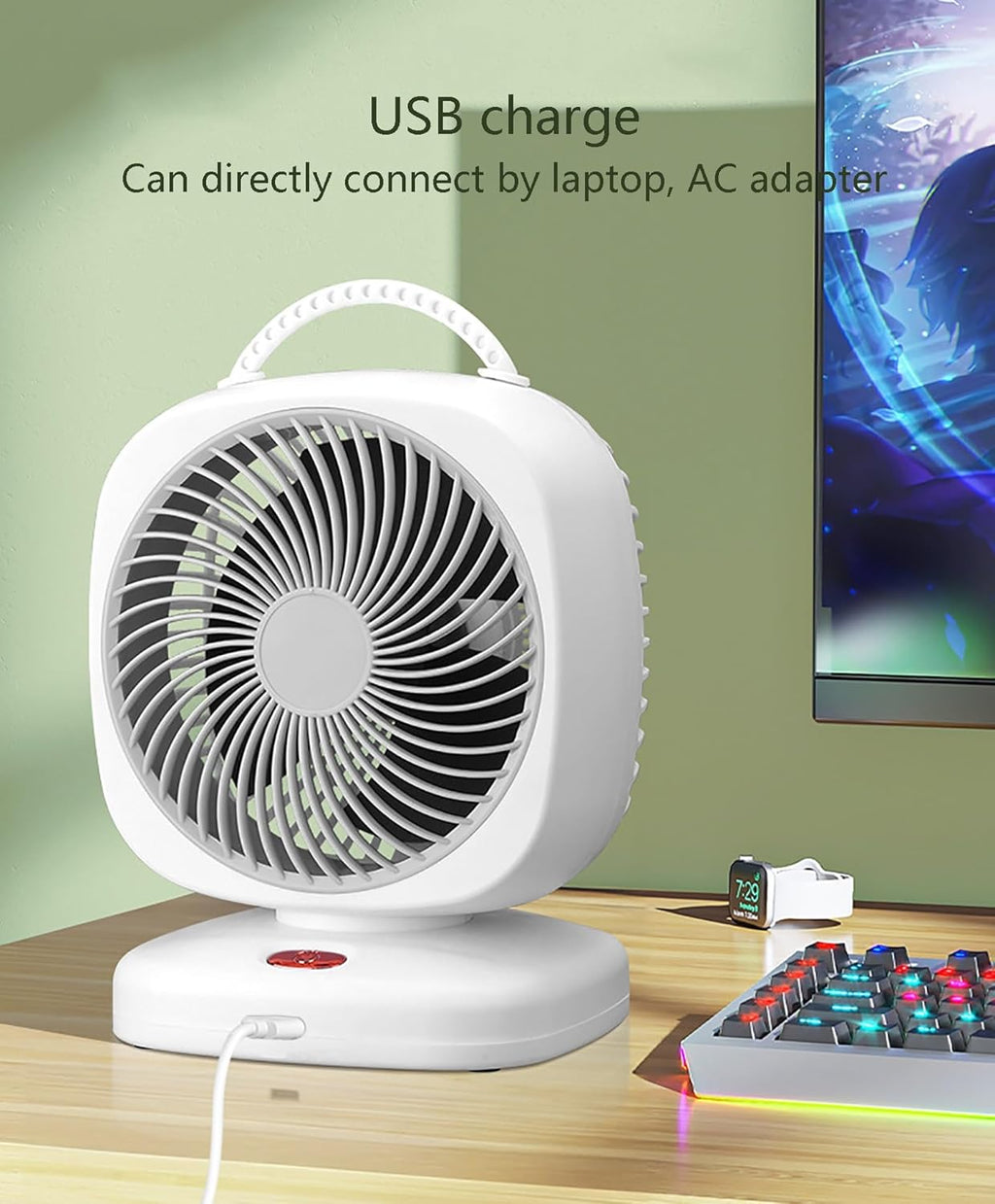Rechargeable Small Table Fan with 5 Speeds