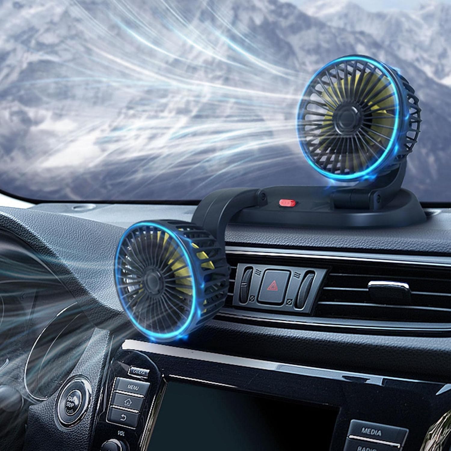 Car Dual Head Car Cooling | Portable Truck Air Fan, Battery Powered Car Cooling Air Fan