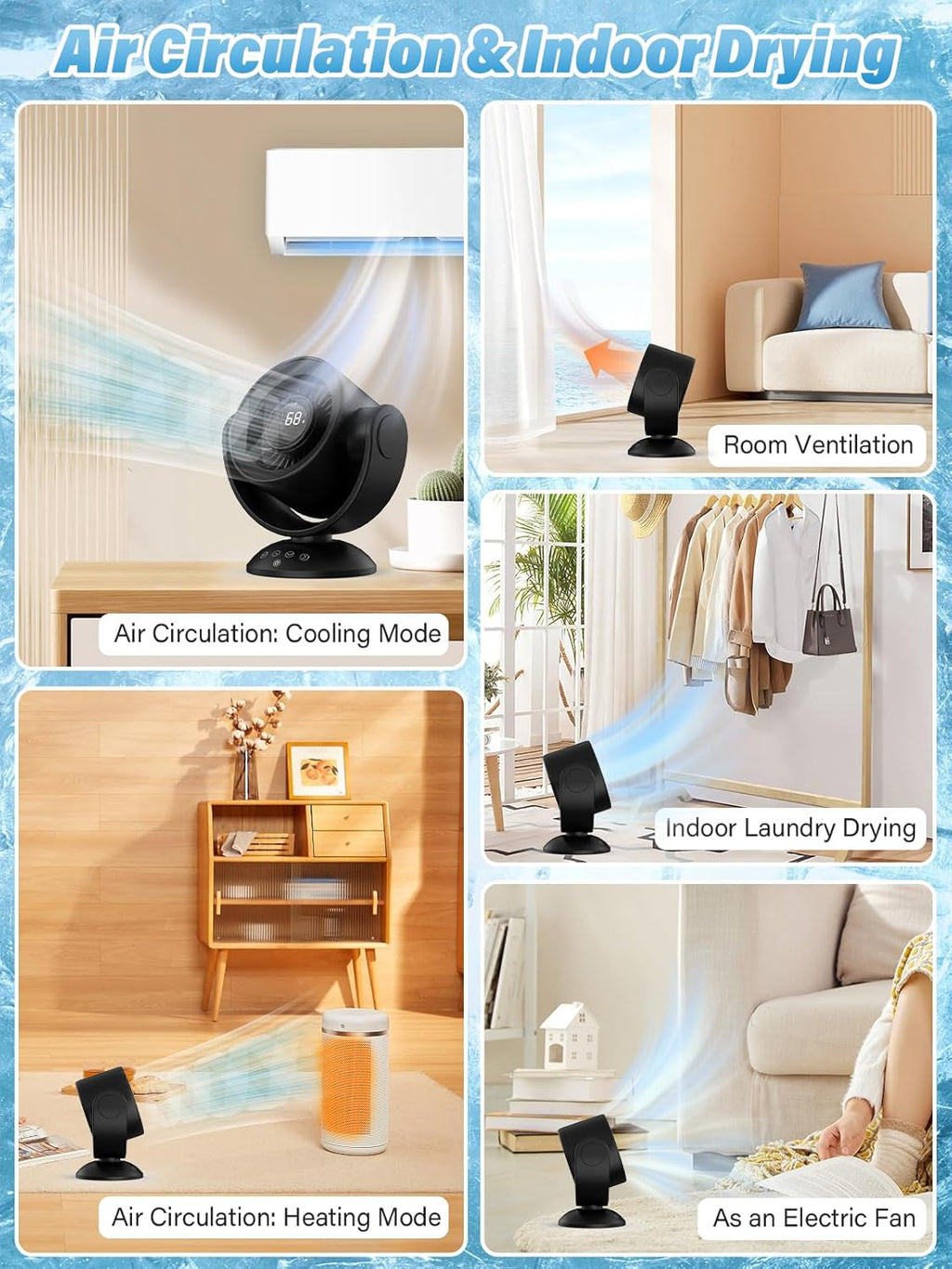 HOCO HX608 3‑in‑1 Automatic Rotating Clip Fan Table