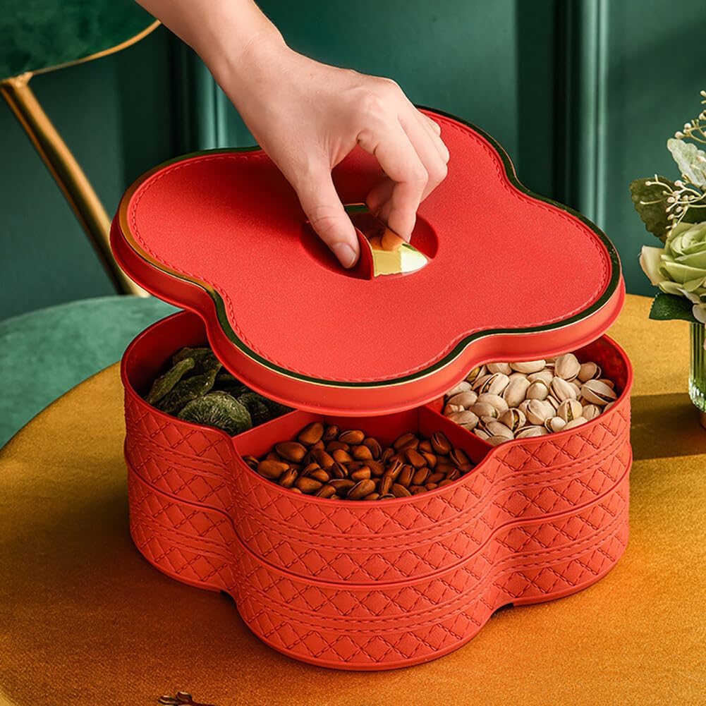 Divided Serving Tray with Lid Floral Serving Dish Snack Organizer with 5 Compartments