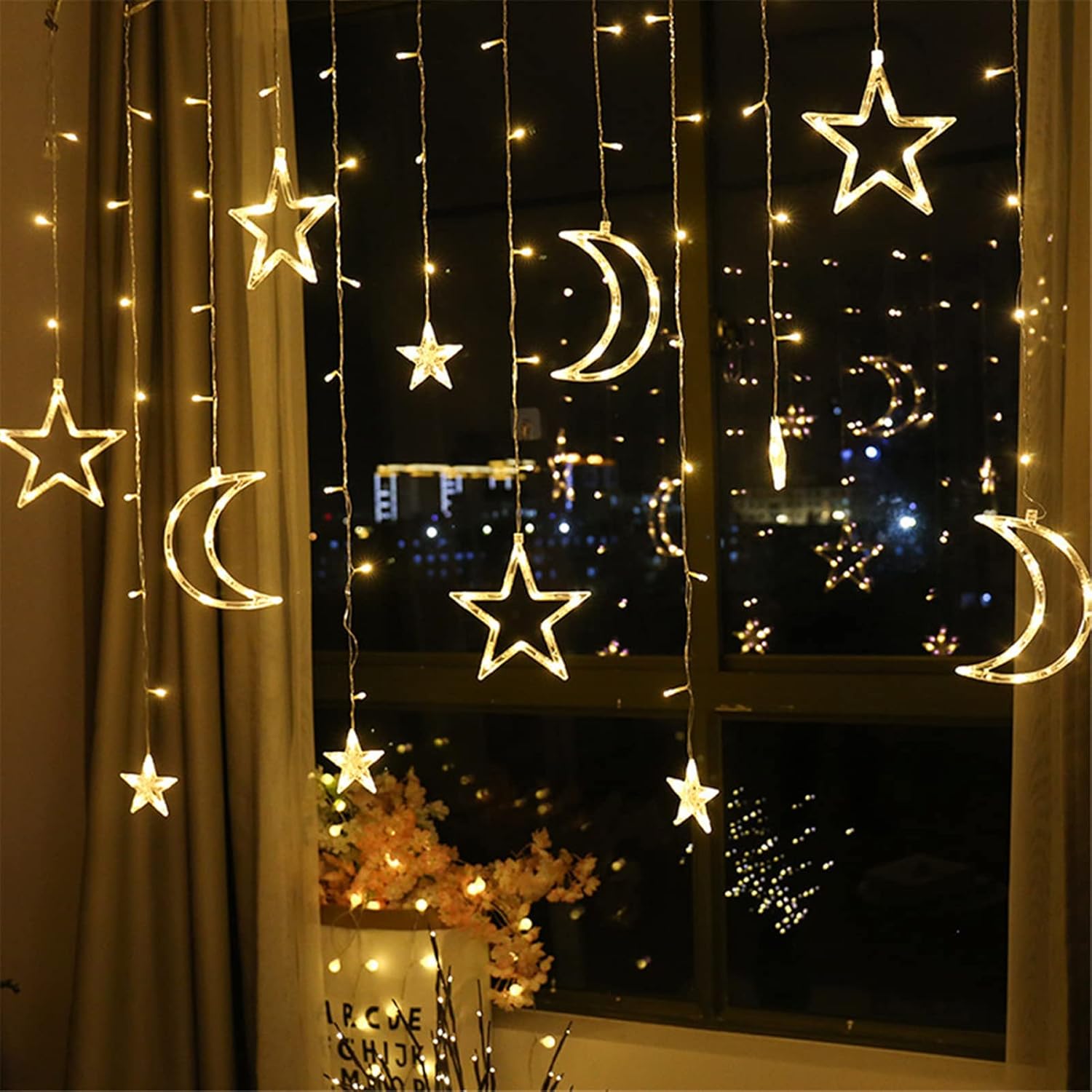 Twinkle Star Moon Fairy Lights with 2 Lighting Modes