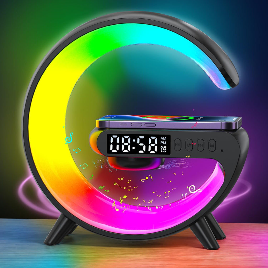 Mini Wireless Charging Atmosphere Lamp,Bluetooth Speaker Alarm Clock