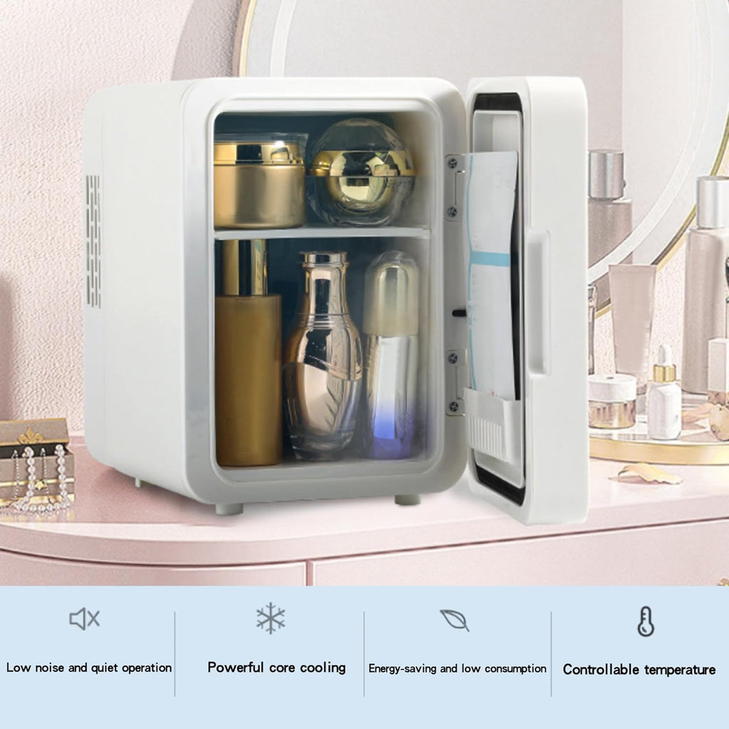 Mini Fridge with Mirror Door & Adjustable LED Lights 8L