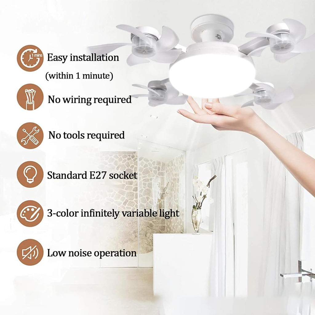 مروحة طائرة بدون طيار مضيئة، مروحة سقف برغي 3/4 شفرة مع لمبة إضاءة بجهاز تحكم عن بعد