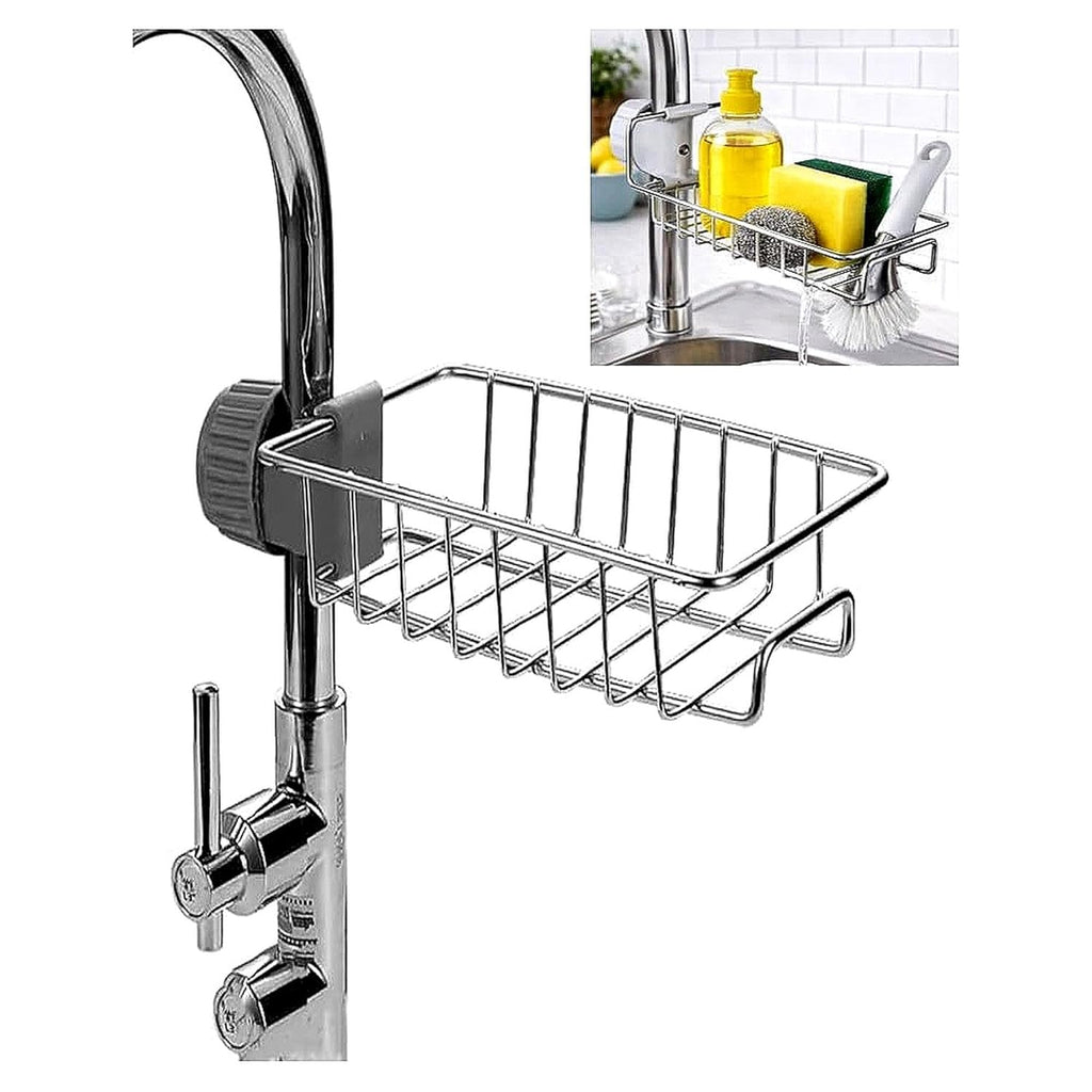 Stainless Steel Sink Caddy Organizer, Sink Faucet Stand, Tap Organizer Clip Storage Rack for Kitchen & Bathroom