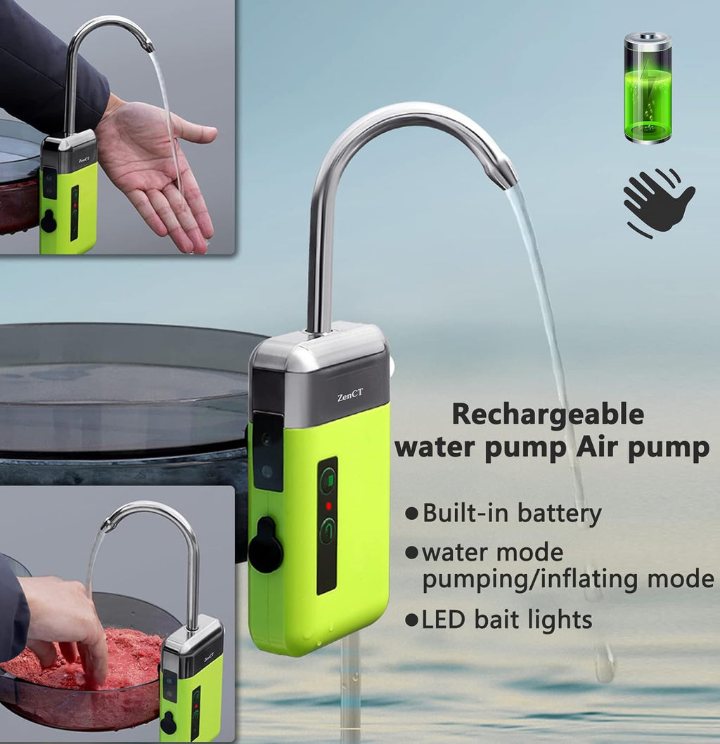 مضخة مياه USB محمولة للصيد في الهواء الطلق والتخييم ومضخة هواء حوض السمك، قابلة لإعادة الشحن