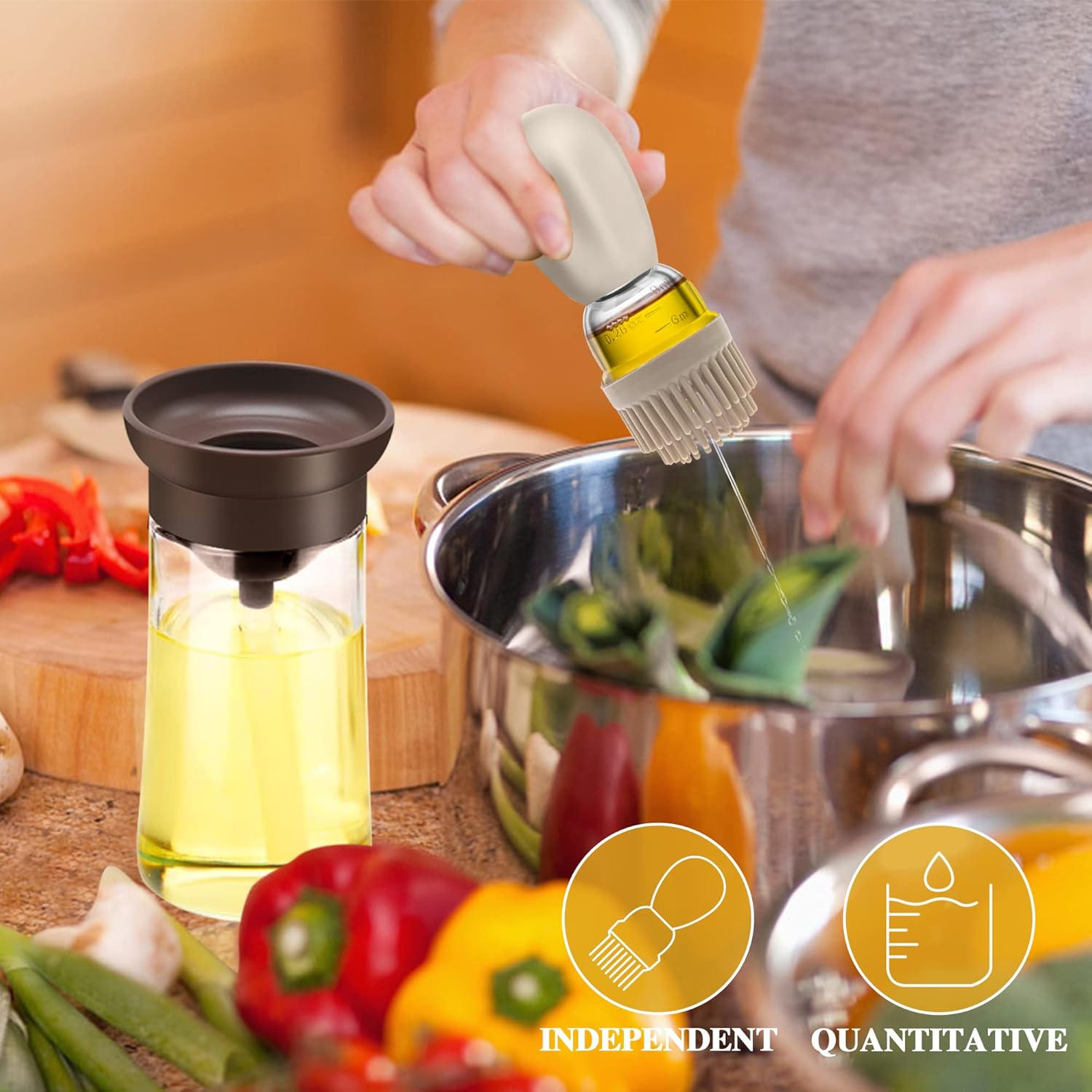 Oil Dispenser with Brush for Cooking, Kitchen Olive Oil Glass Bottle with Silicone Brush