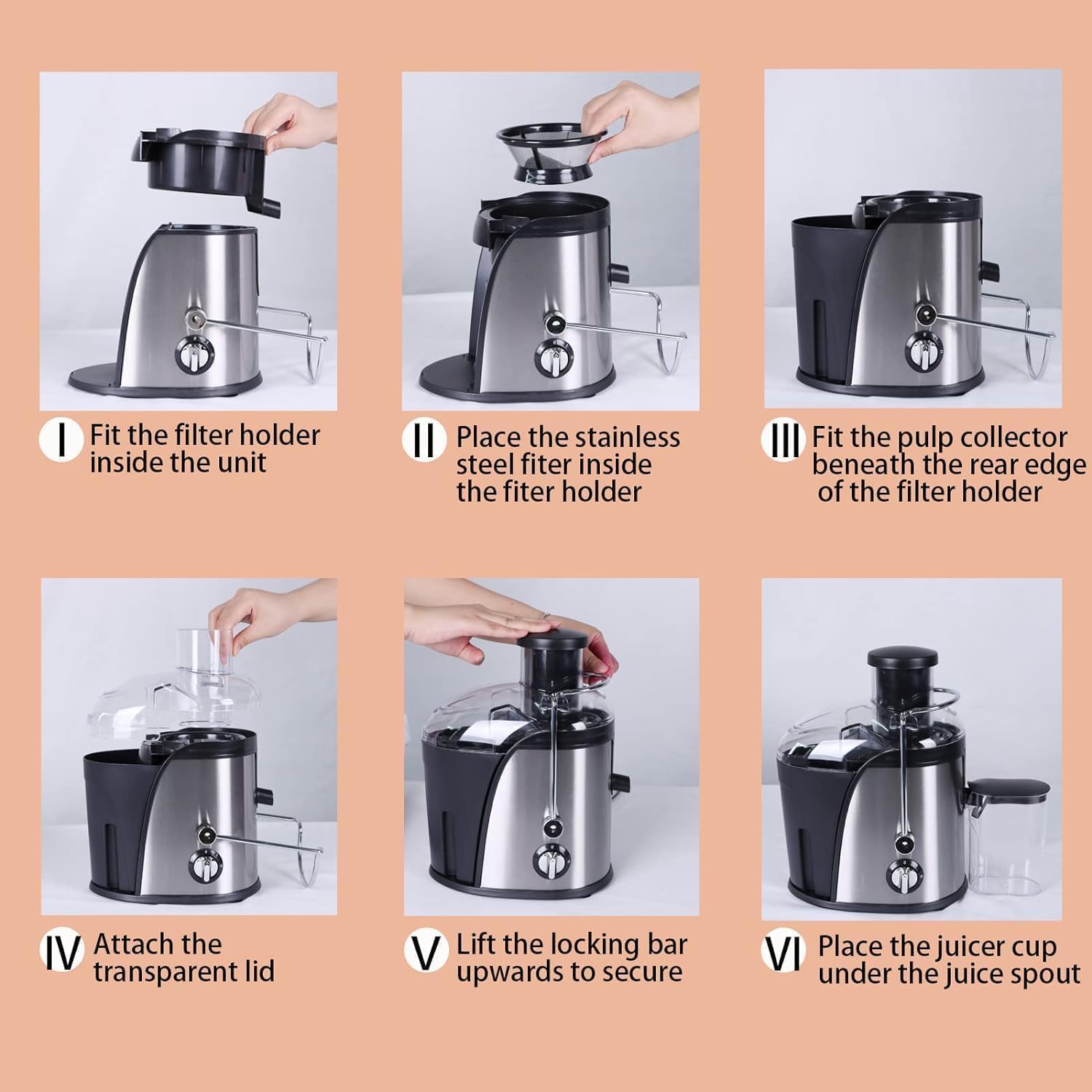 عصارة RAF، عصارة طرد مركزي مع مجرى تغذية كبير جدًا مقاس 3 بوصات، 3 سرعات، سهلة التنظيف، عصارة كهربائية