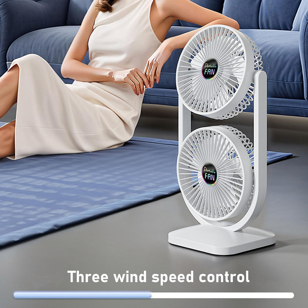 Generic Double Head Fan, USB Rechargeable Dual Head Fan 3 Speed