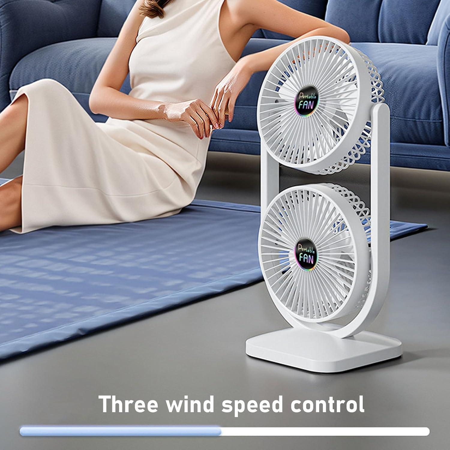 Generic Double Head Fan, USB Rechargeable Dual Head Fan 3 Speed