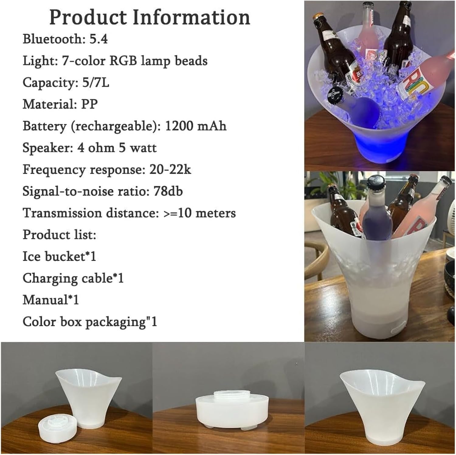Bluetooth Luminous Ice Bucket Led Light Portable Small Speaker Beer Bucket Cross-Border Camping Ice Bucket 5l