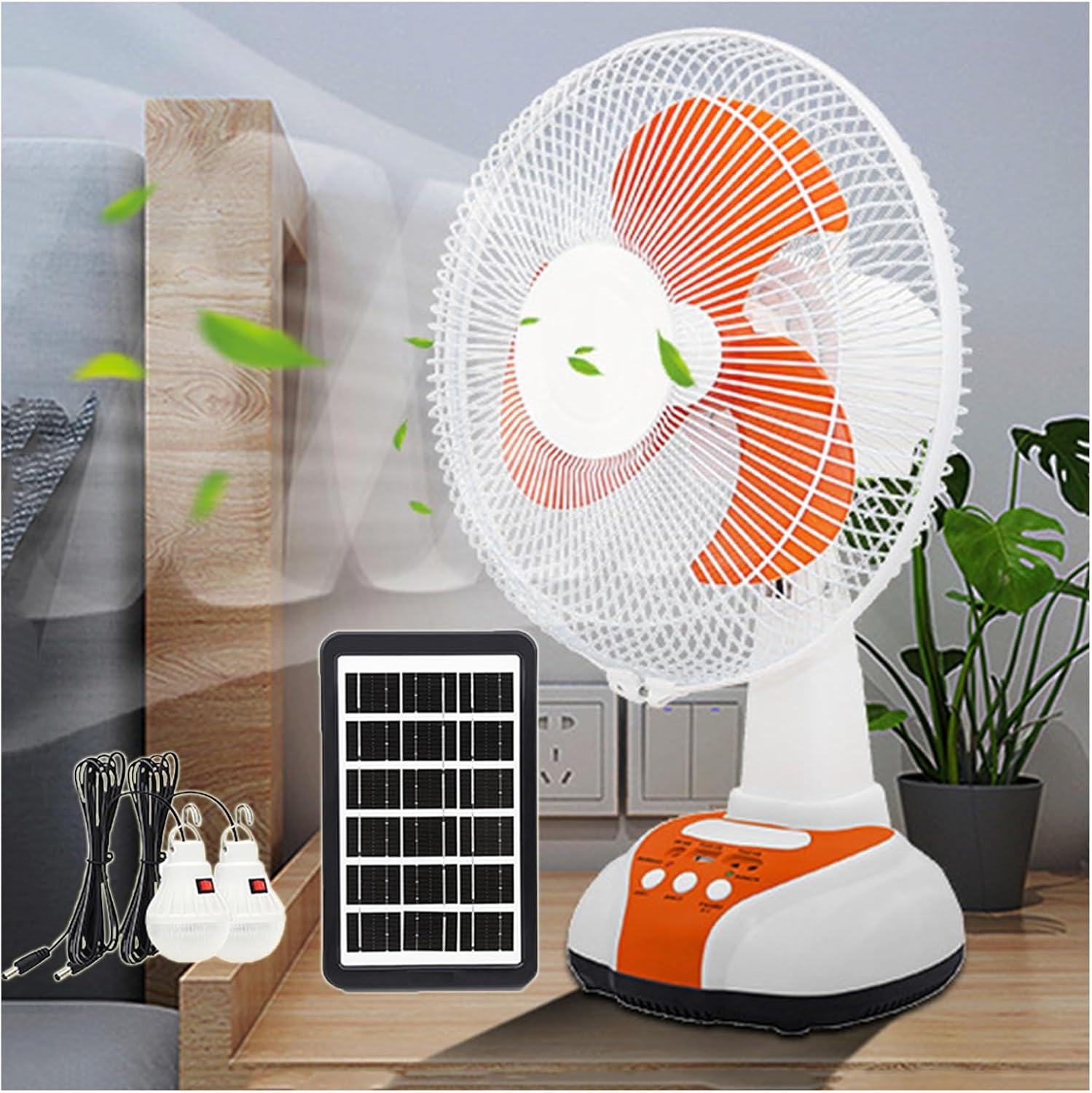 Portable Rechargeable Solar Powered Fan with LED Lights