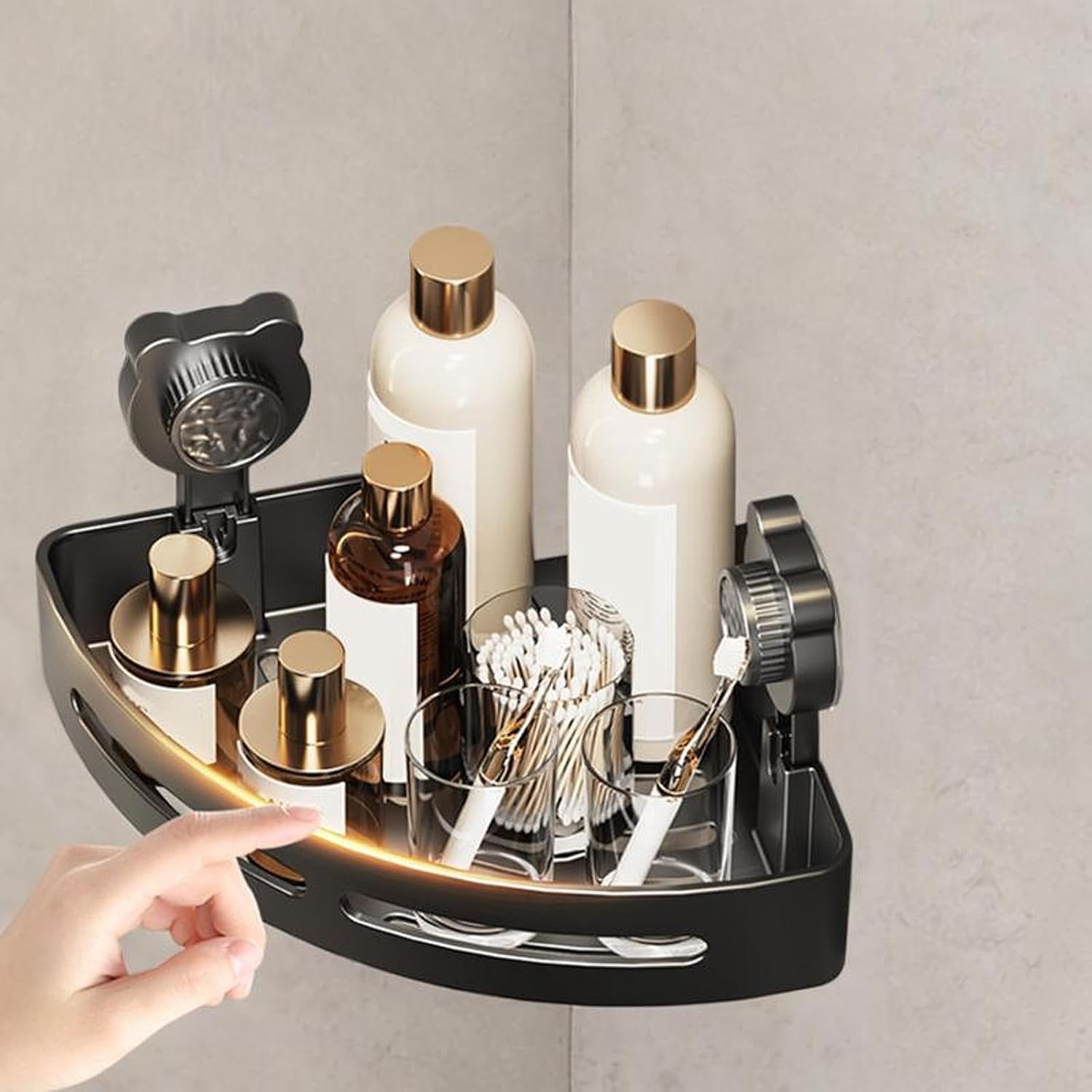 Wall Mounted Shower Shelf Suction Cup Corner Shelf Bathroom Organizer, Toiletries