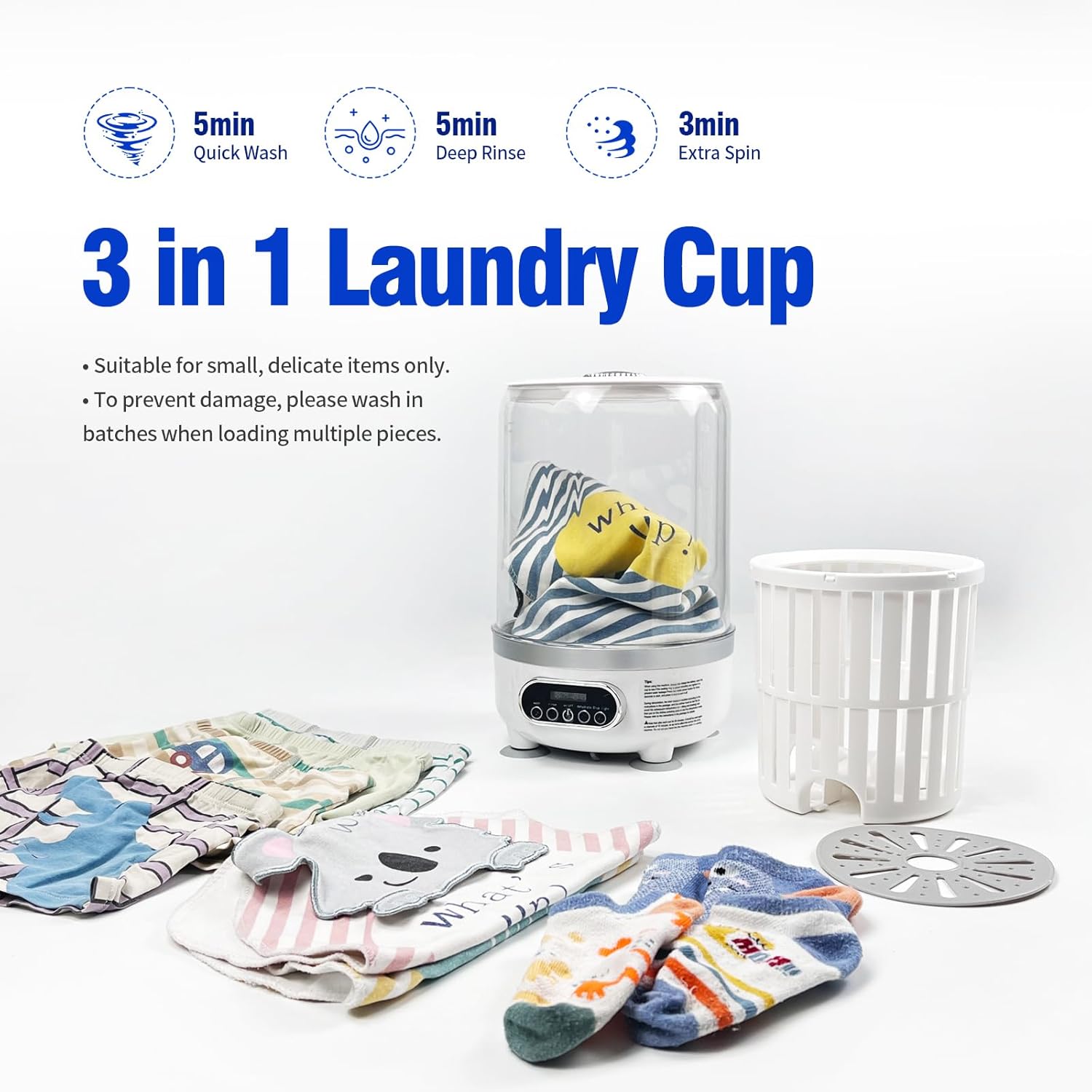 Portable 3L Mini USB Rechargeable Washing Machine with Blue-light
