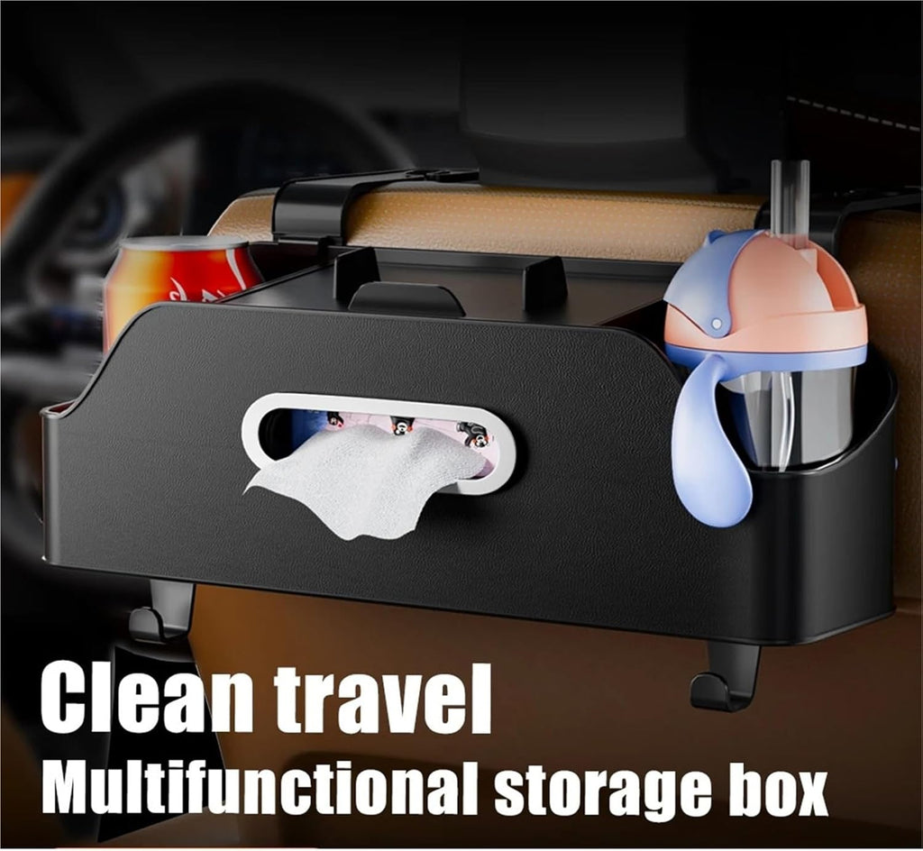 صندوق تخزين متعدد الوظائف لمقعد السيارة الخلفي، منظم عالمي لمقعد السيارة الخلفي مع حاملين لأكواب الشرب وخطافات
