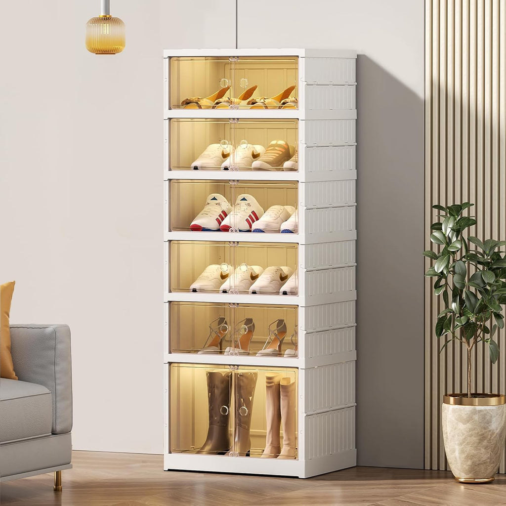 6-tier Shoe Foldable Plastic Rack with Dust-proof Doors