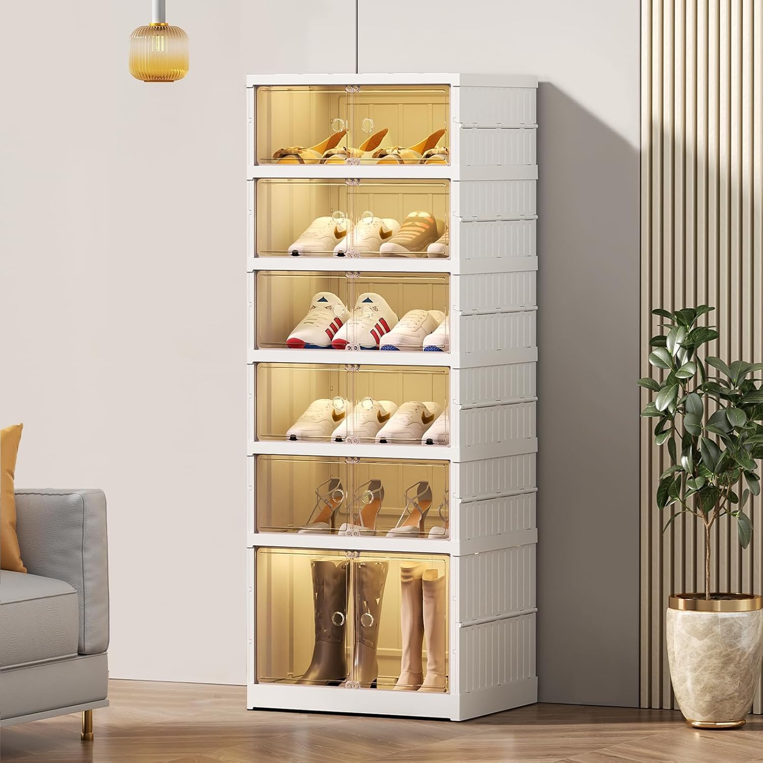 6-tier Shoe Foldable Plastic Rack with Dust-proof Doors