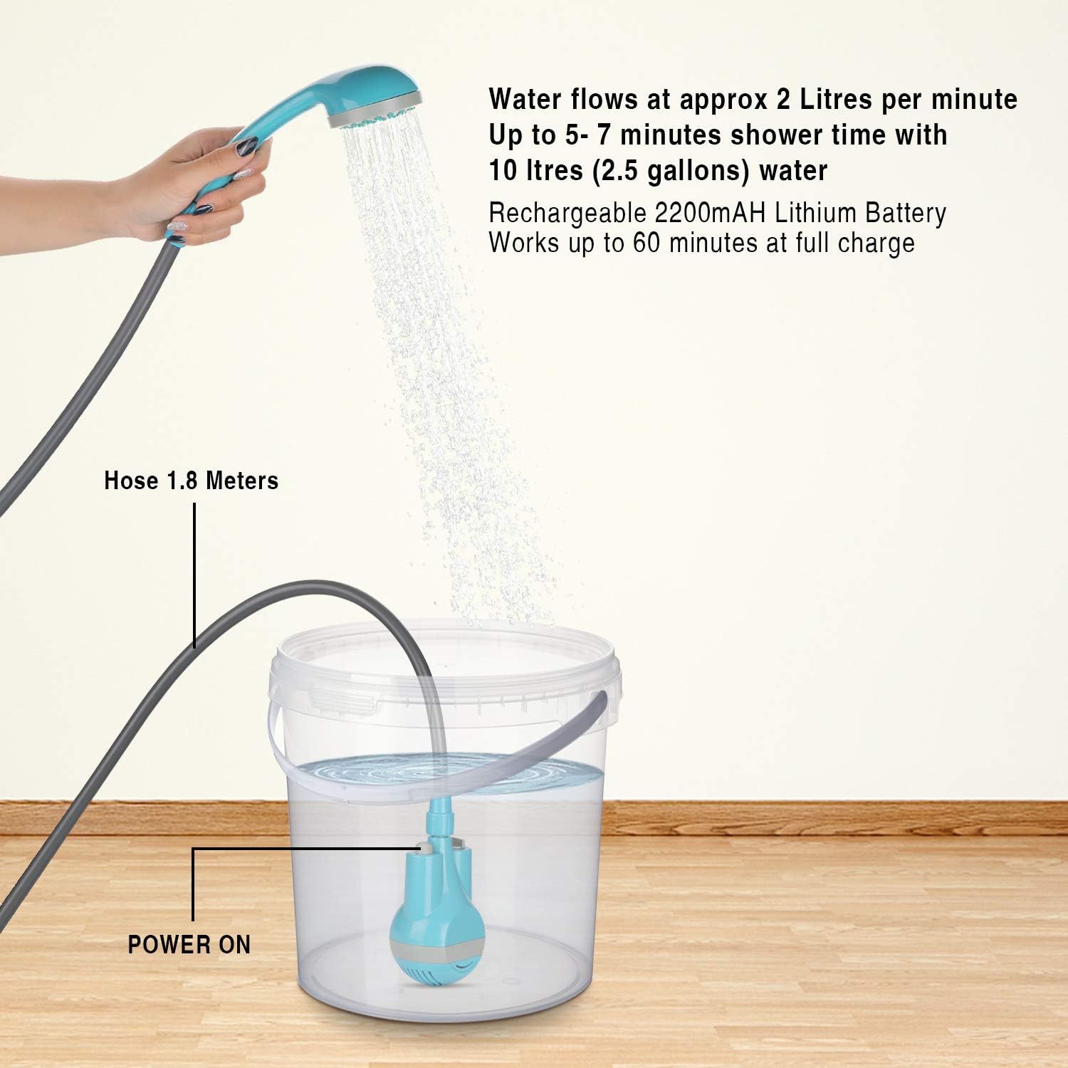 Travel Shower Outdoor Portable Shower Head 2200 mAH Rechargeable Battery