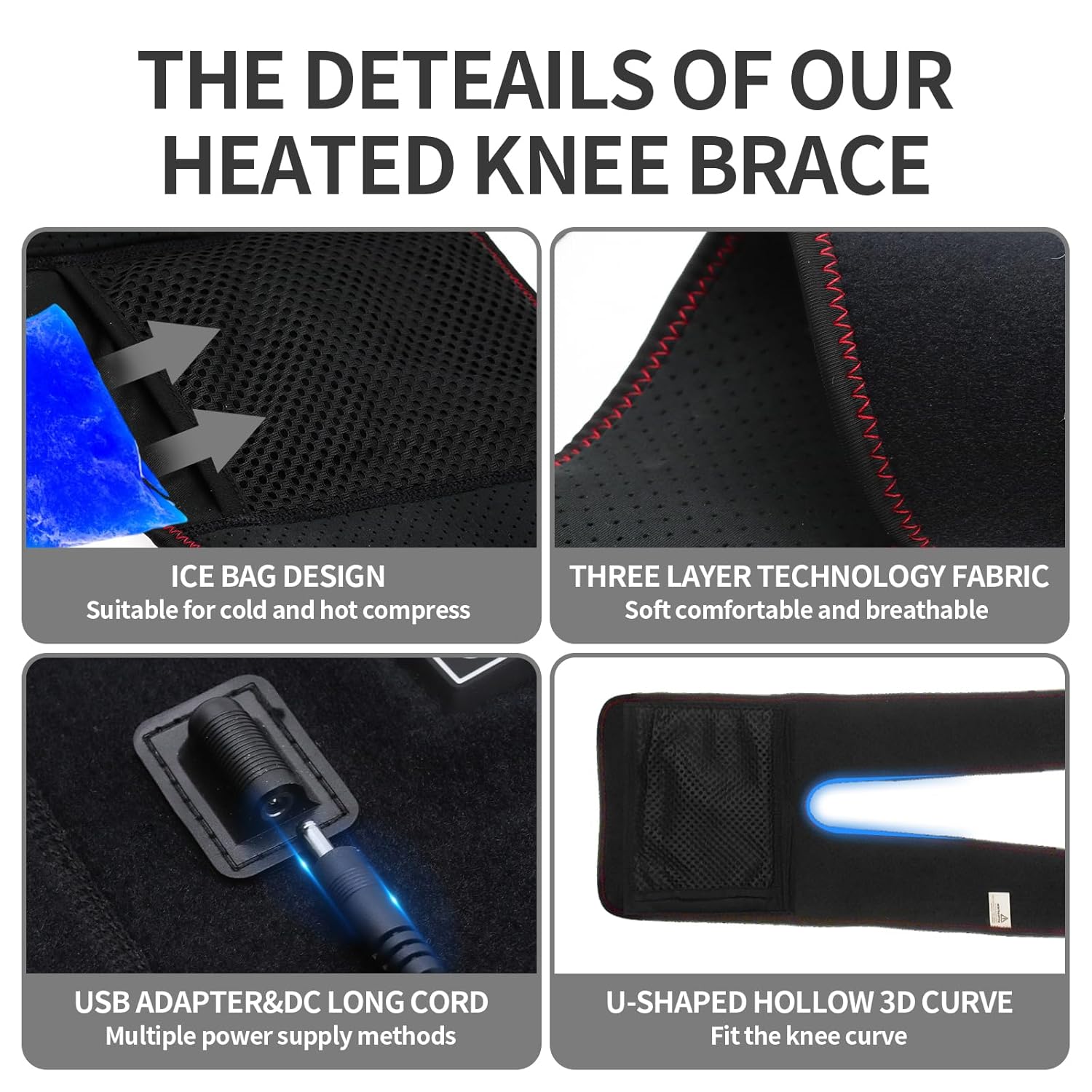 Heated Knee Brace Wrap 3 Adjustable Temperature Thermal Therapy Heated knee pad