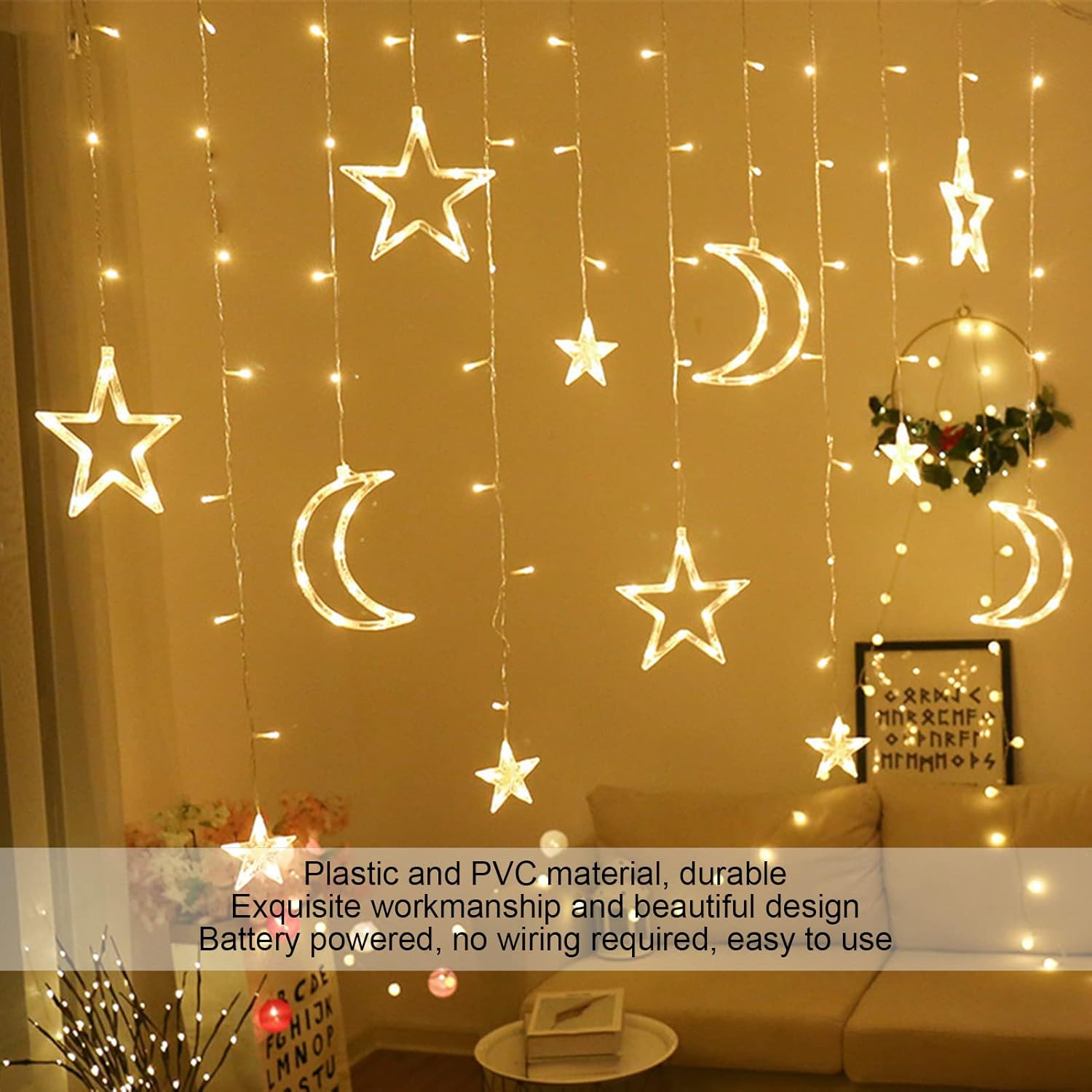 Twinkle Star Moon Fairy Lights with 2 Lighting Modes