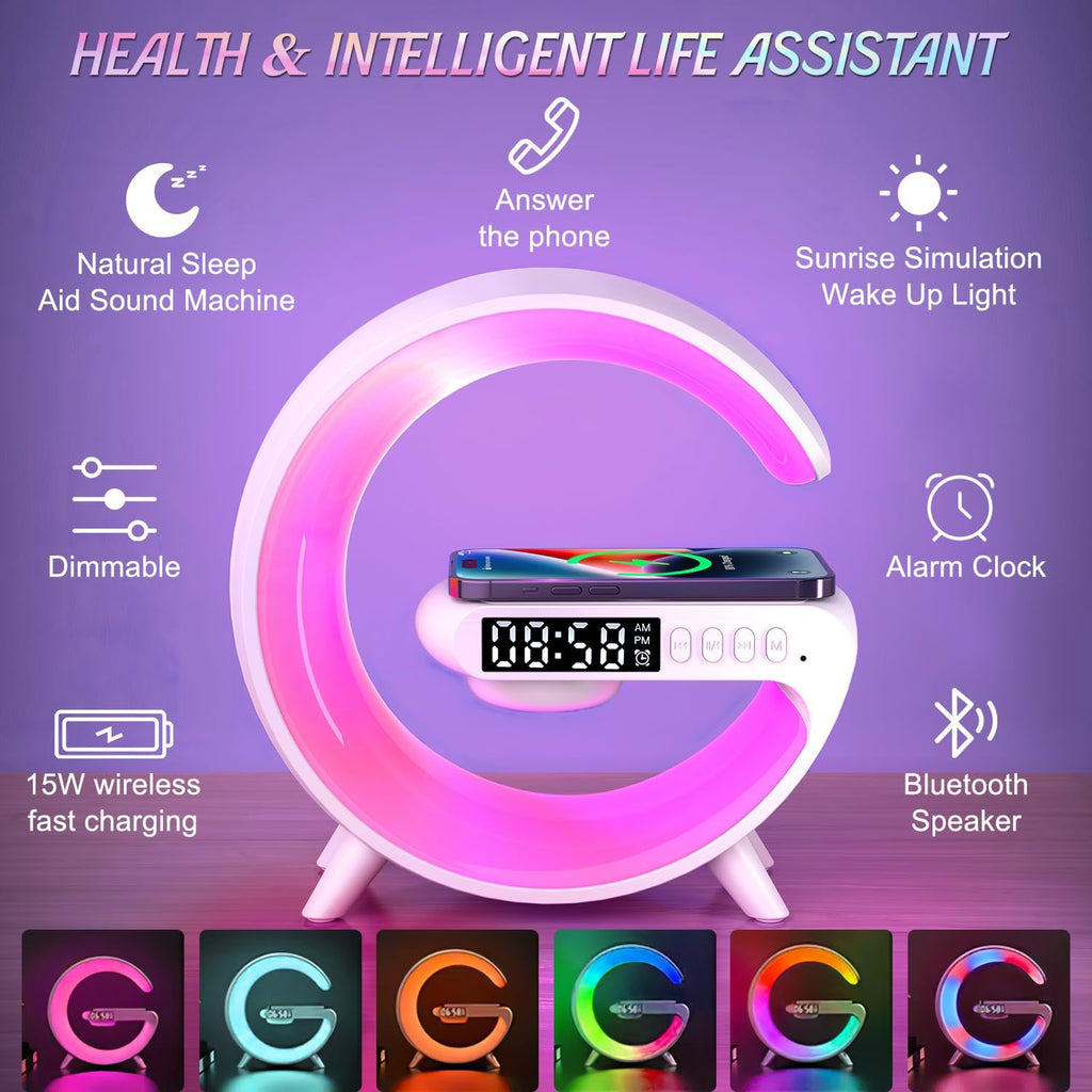 Mini Wireless Charging Atmosphere Lamp,Bluetooth Speaker Alarm Clock