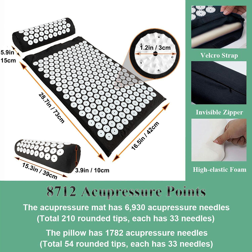 Acupressure Mat and Pillow Set with Bag - Large Size 28.7 X 16.5 inch Acupuncture Mat for stress Relief