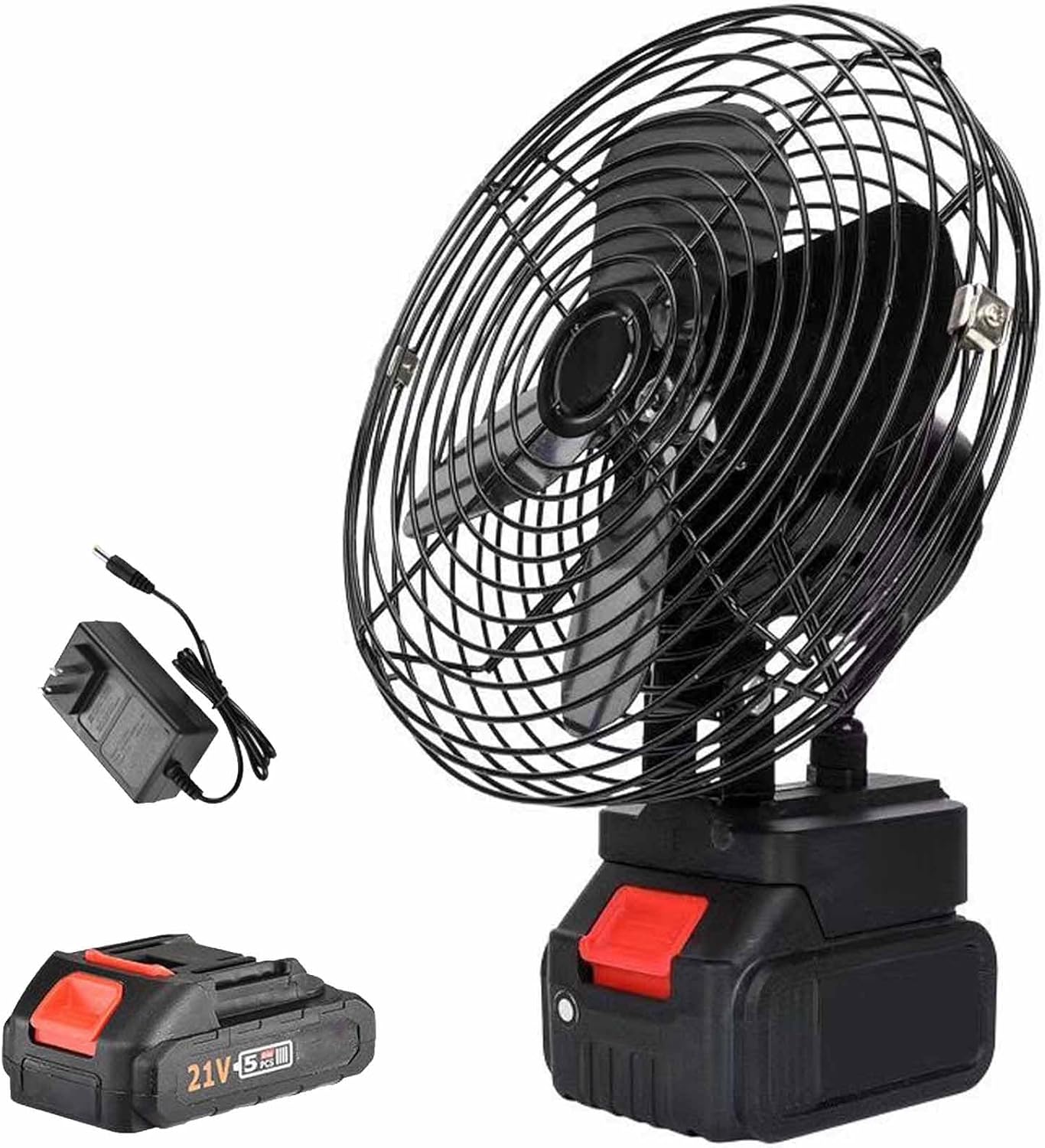 مروحة تخييم خارجية لاسلكية محمولة قابلة لإعادة الشحن، تعمل بالبطارية مقاس 8 بوصات