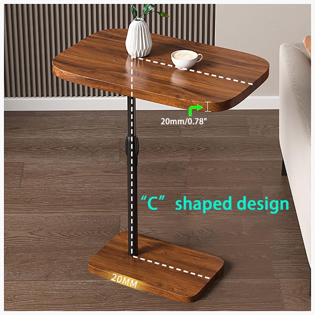 C Shaped Rotatable Side Table With Adjustable Height