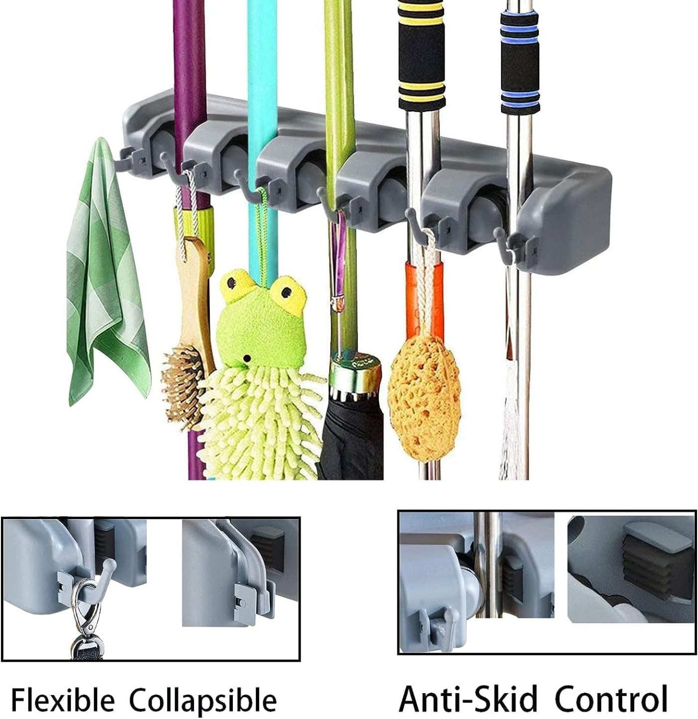 Mop And Broom Holder, Wall Mounted Organizer Mop And Broom Saving Space Storage Rack
