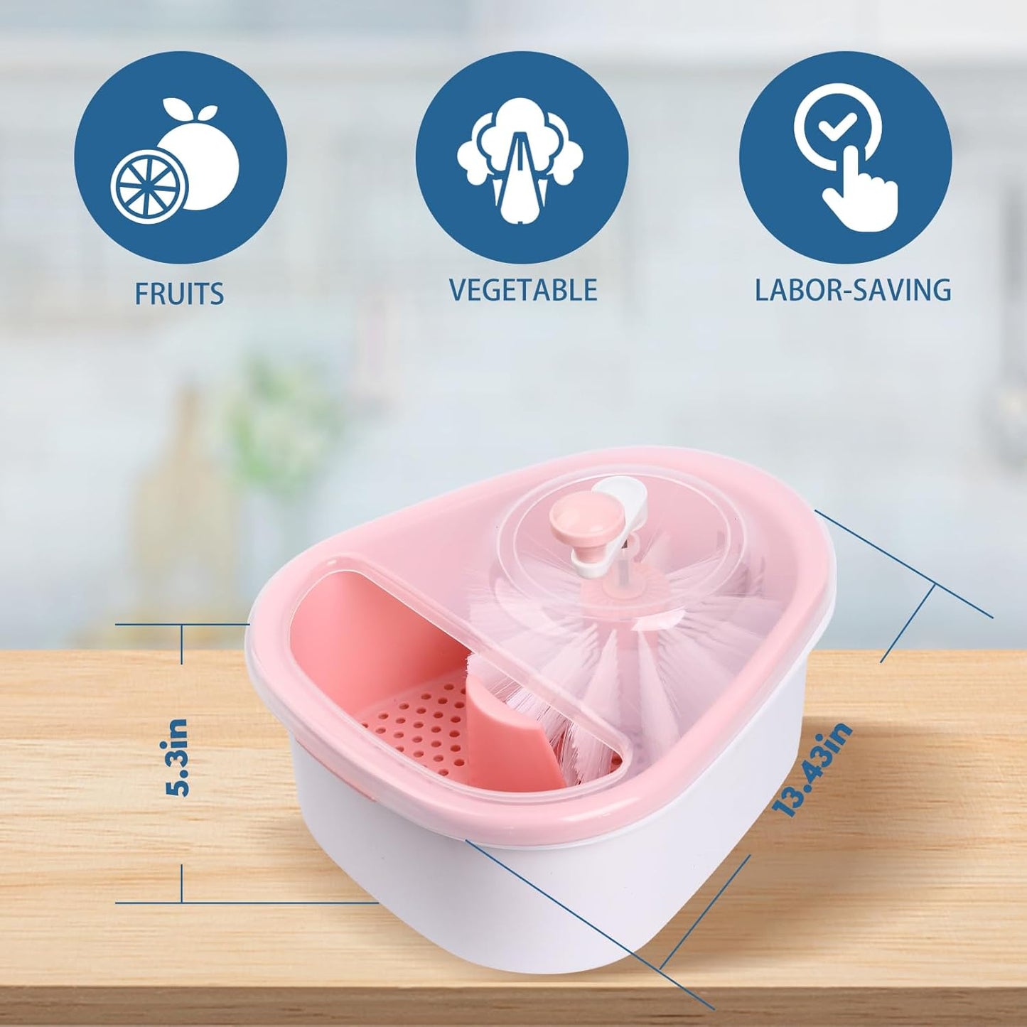 Fruit Cleaner Device, Fruit and Vegetable Washing Machine with Lid, Fruit Washer Spinner with Brush, Portable Fruit Scrubber, 720 Degree Scrubbing Fruit