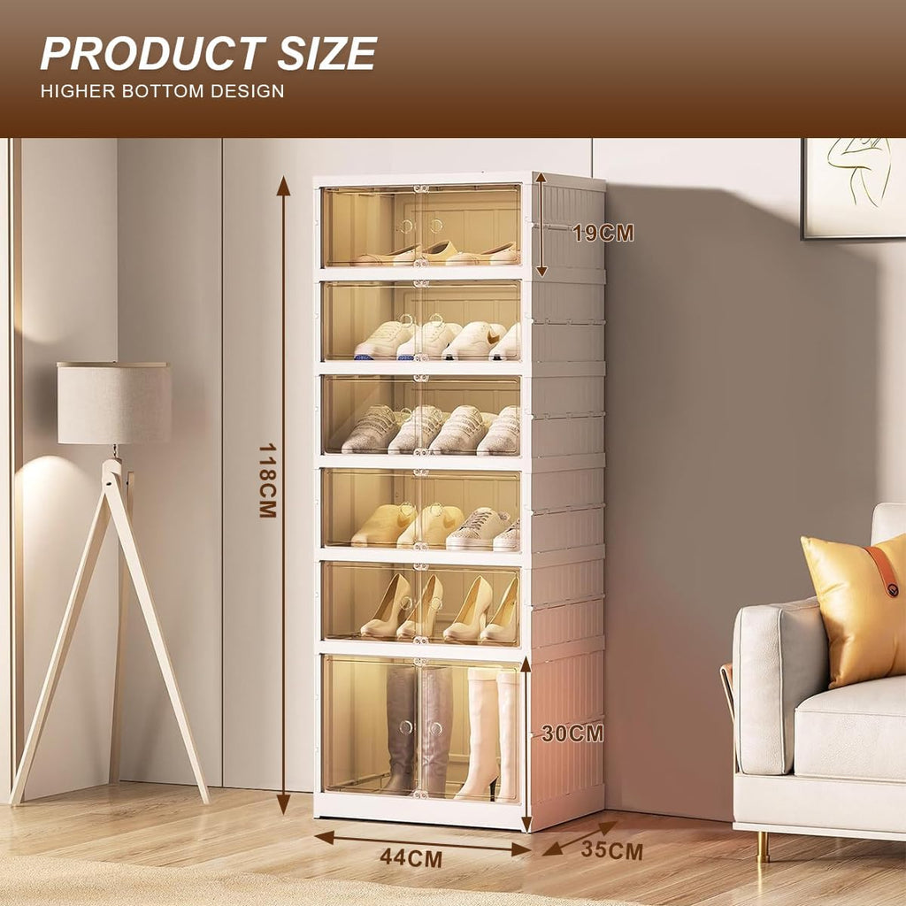 6-tier Shoe Foldable Plastic Rack with Dust-proof Doors