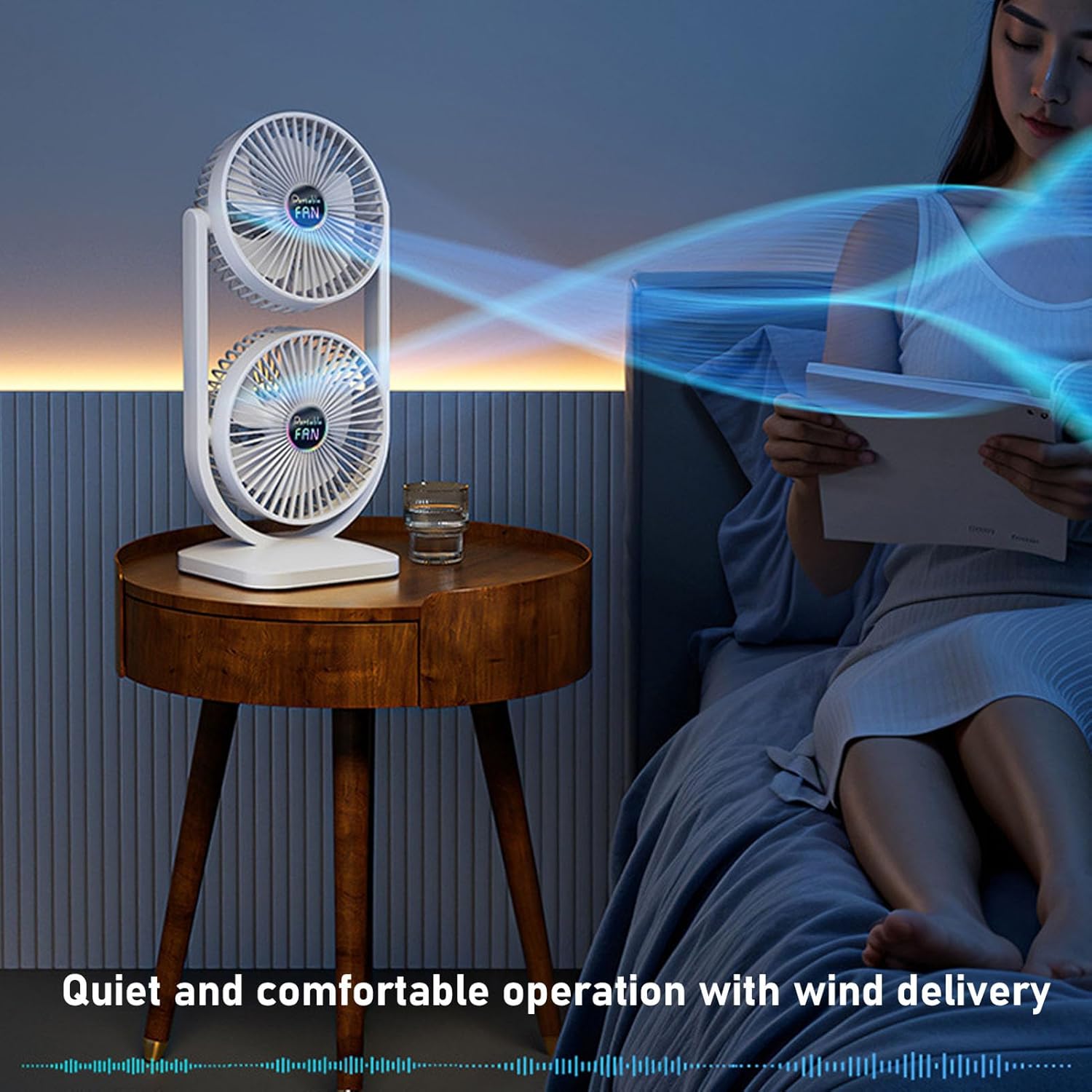Generic Double Head Fan, USB Rechargeable Dual Head Fan 3 Speed