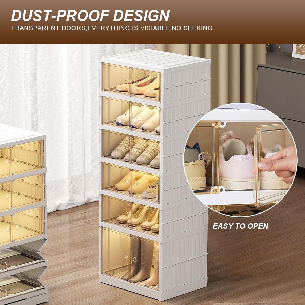 6-tier Shoe Foldable Plastic Rack with Dust-proof Doors