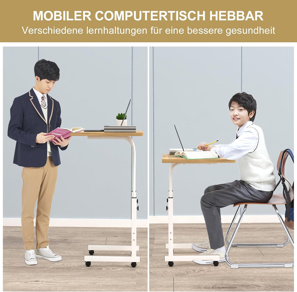 Side Table with Wheels, Laptop Table, Height Adjustable, Standing Desk, Laptop Stand