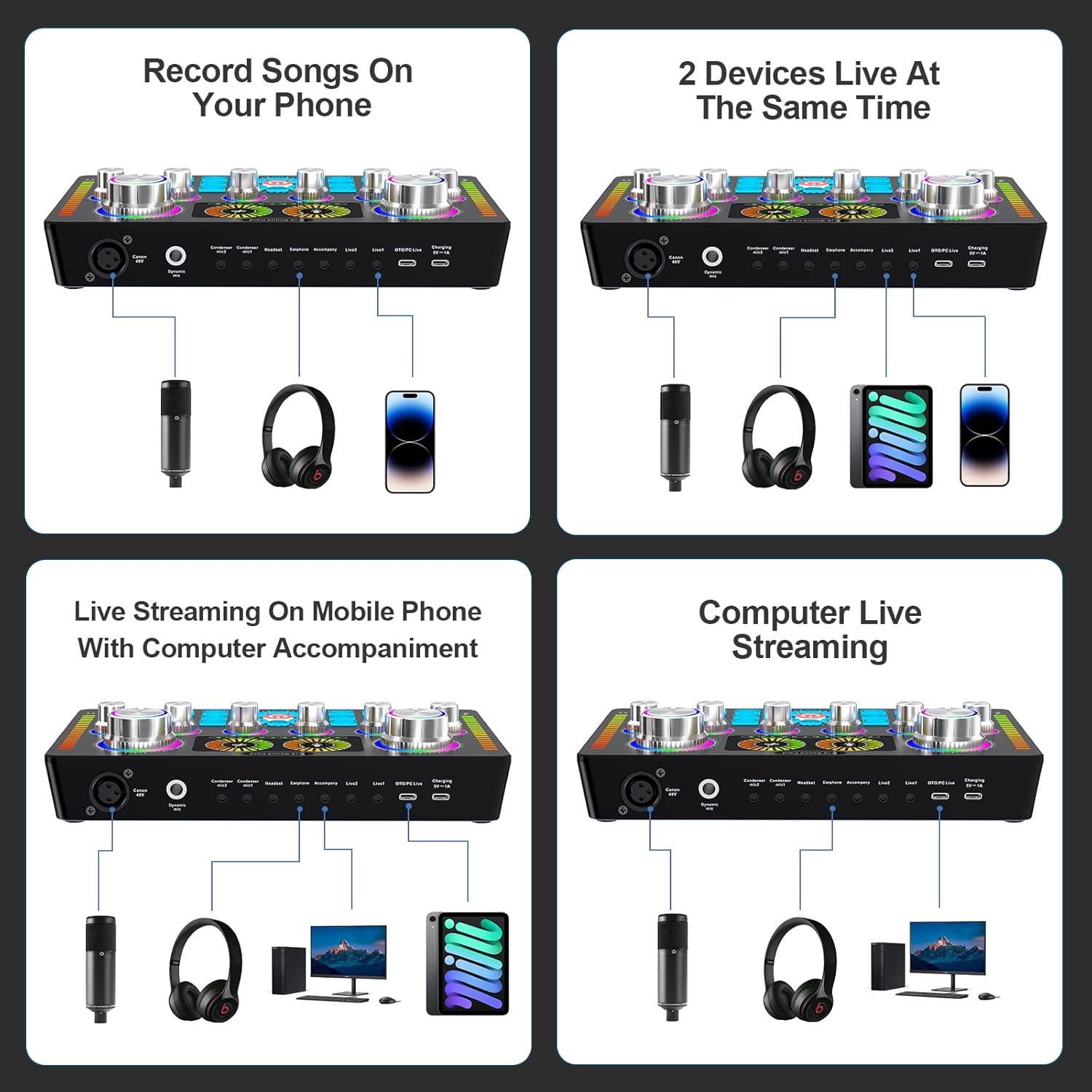 بطاقة صوت احترافية Q7 مع ميكروفون U87p مجموعة كاملة