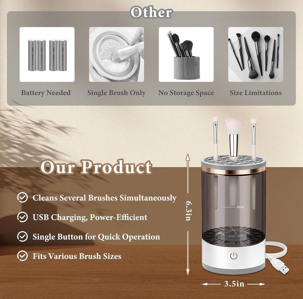 Electric Portable USB Makeup Brush Cleaner Machine with LED Light
