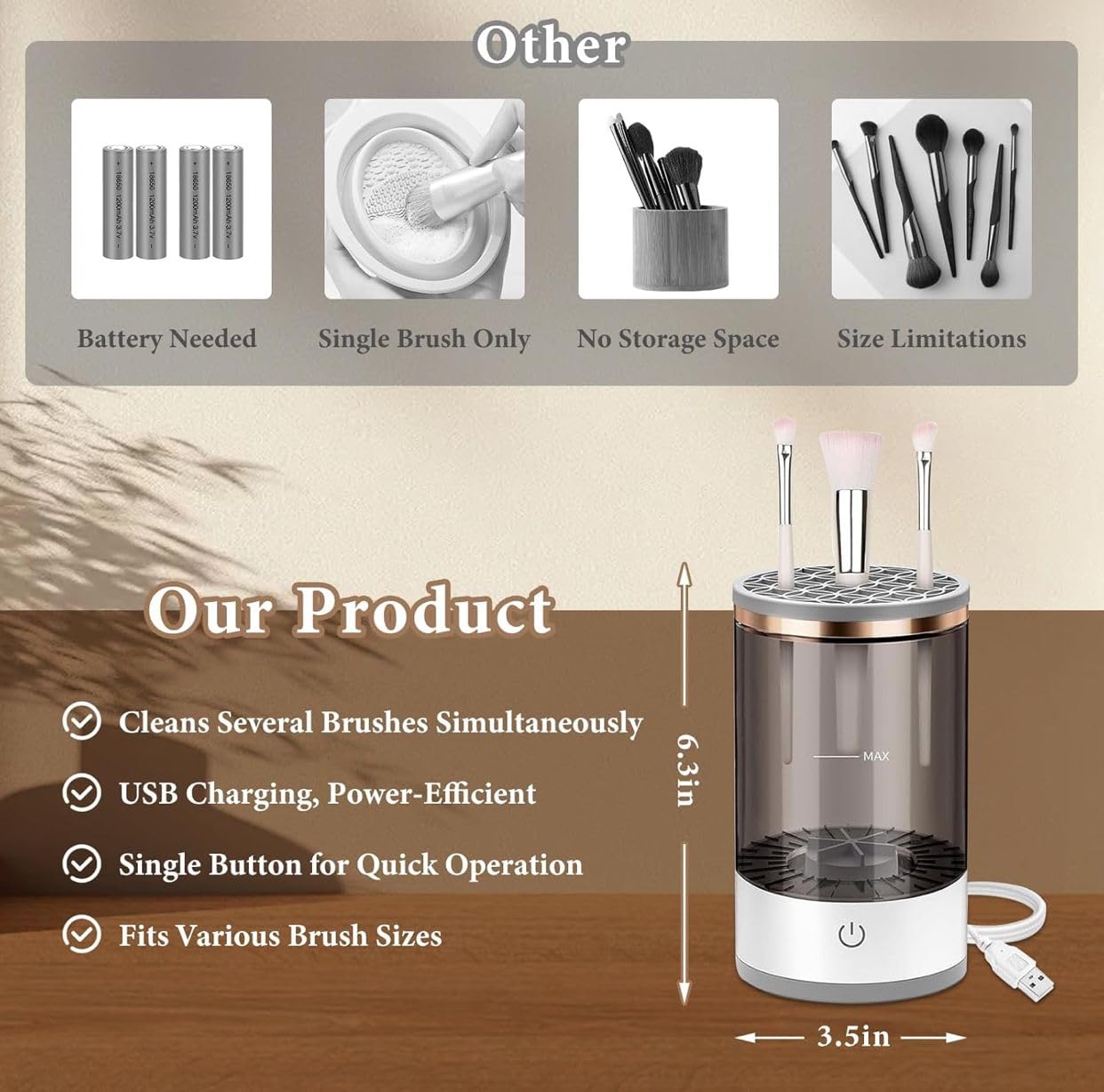 Electric Portable USB Makeup Brush Cleaner Machine with LED Light