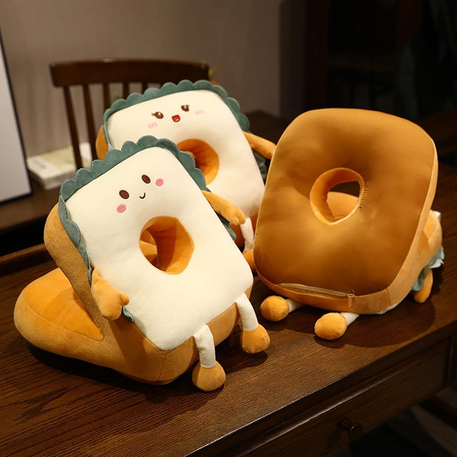Cute Toast Nap Pillow Seat Cushion Pad Ice Silky Cloth Travel Pillow