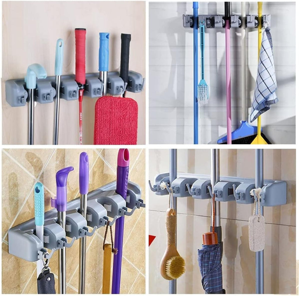 Mop And Broom Holder, Wall Mounted Organizer Mop And Broom Saving Space Storage Rack
