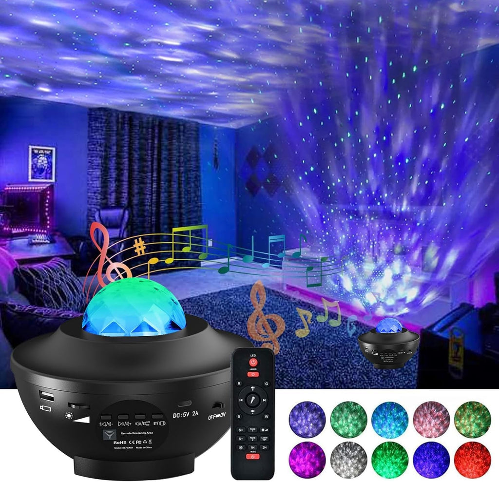 جهاز عرض نجوم المجرة، ضوء ليلي LED سديم لديكور الغرفة، جهاز عرض ضوء سماء مرصعة بالنجوم على شكل أمواج المحيط