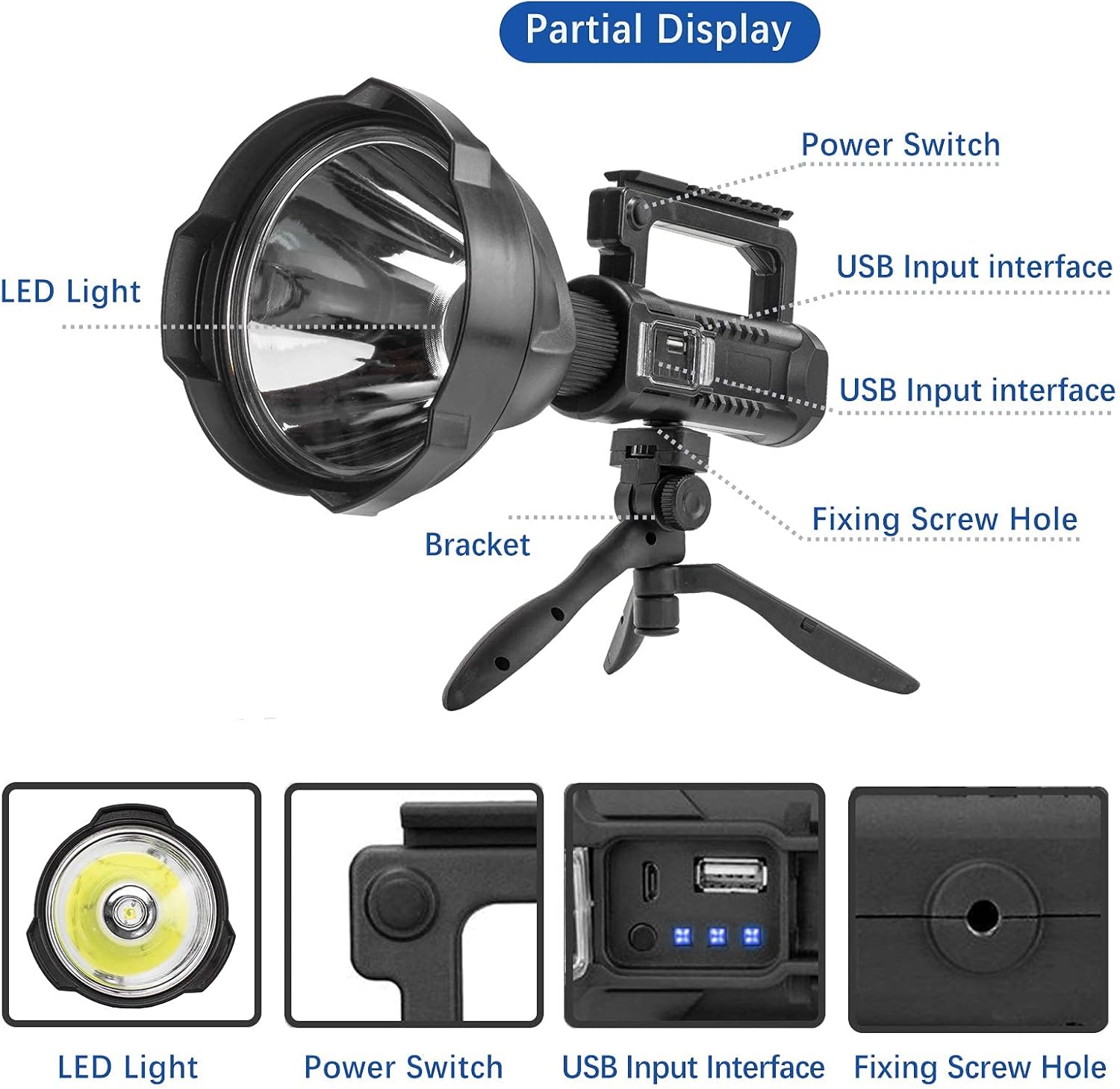 FLASHLIGHT Rechargeable  90000 Lumen Super Bright with Tripod