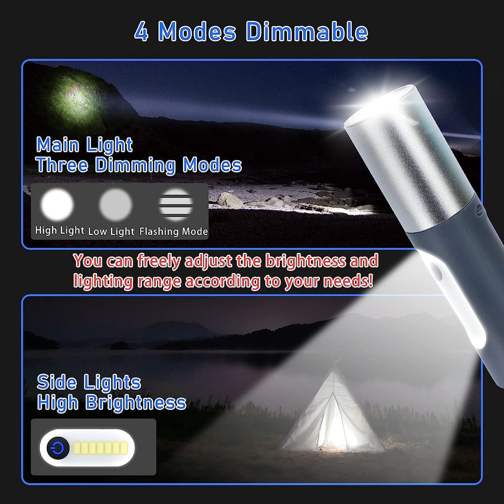 مصابيح يدوية LED قابلة لإعادة الشحن، مصابيح يدوية تكتيكية عالية اللومن مع إمكانية التكبير و4 أوضاع
