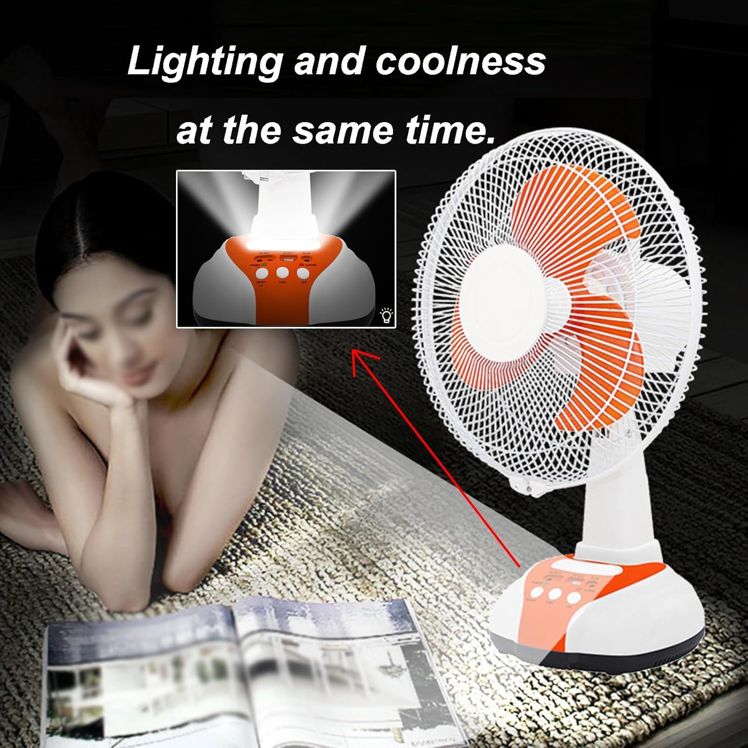 Portable Rechargeable Solar Powered Fan with LED Lights