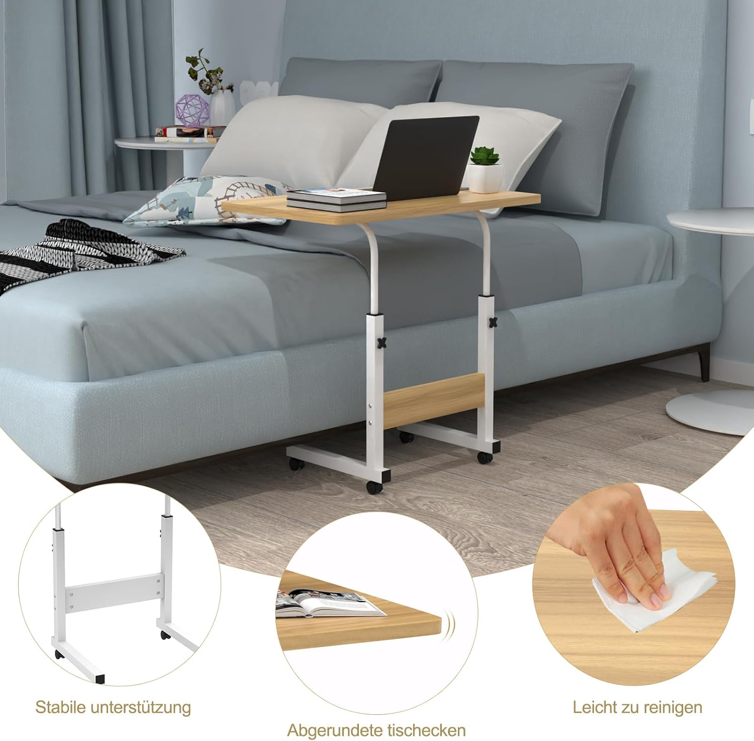 Side Table with Wheels, Laptop Table, Height Adjustable, Standing Desk, Laptop Stand