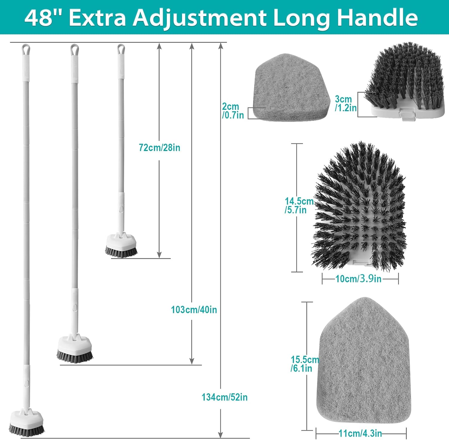 Cleaning Brush with Long Handle, 2 in 1 Tub Tile Scrubber Brush with Sponge and Bristles Cleaning Heads,