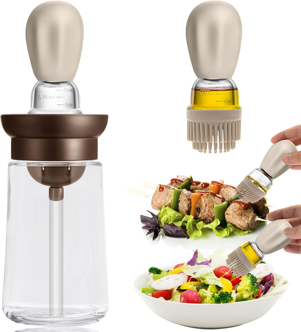 Oil Dispenser with Brush for Cooking, Kitchen Olive Oil Glass Bottle with Silicone Brush