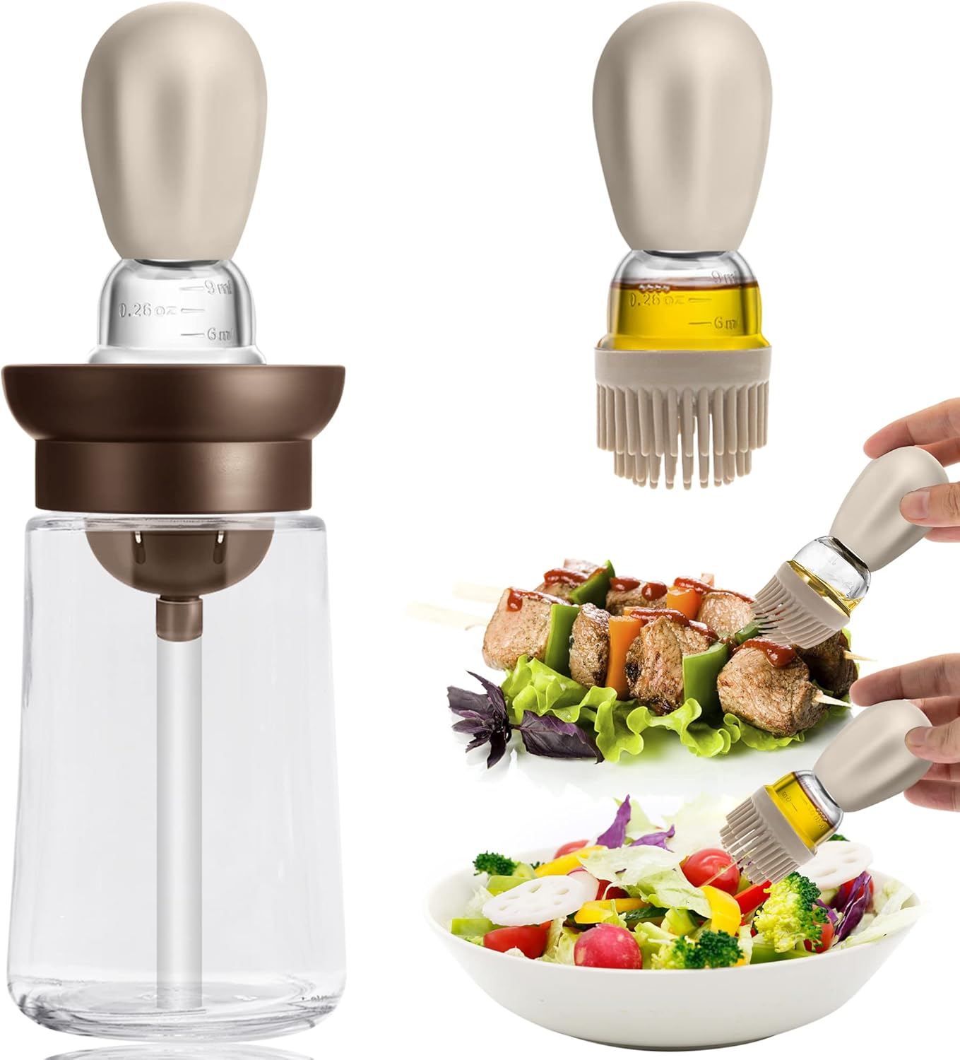 Oil Dispenser with Brush for Cooking, Kitchen Olive Oil Glass Bottle with Silicone Brush