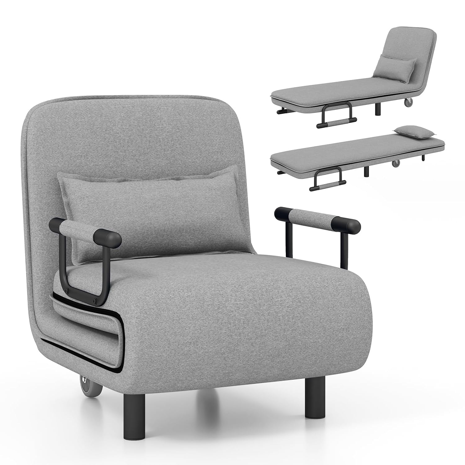 3-in-1 Convertible Sofa Bed with 5-Position Adjustable Backrest & Lumbar Pillow